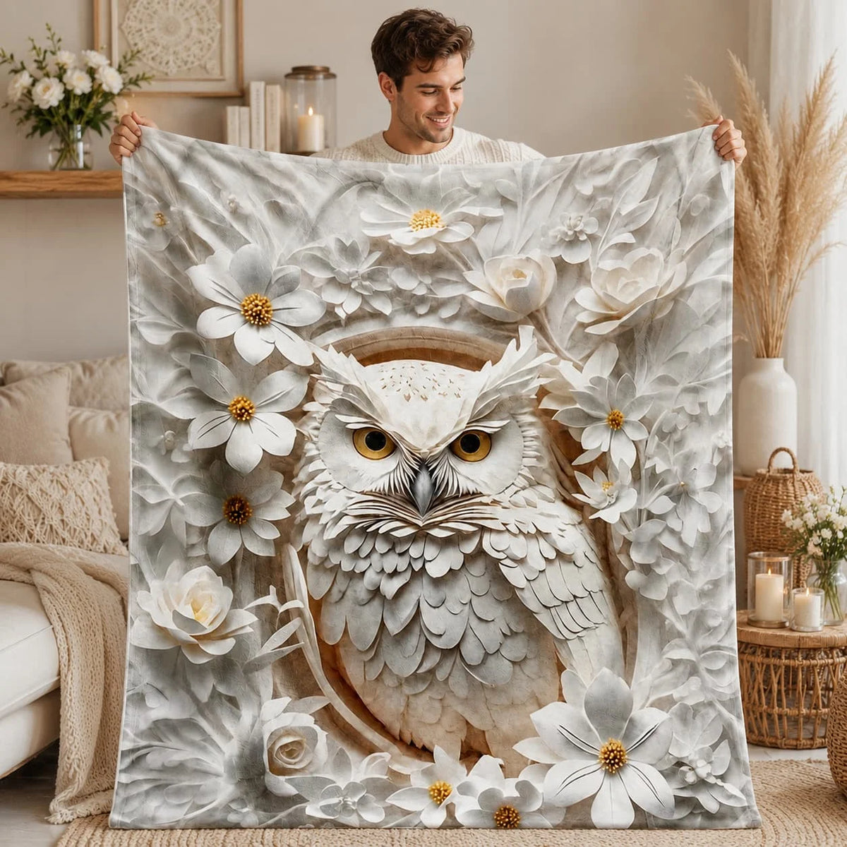 Fantasy Owl Printed Fluffy Throw Blanket for Cozy Home Decor