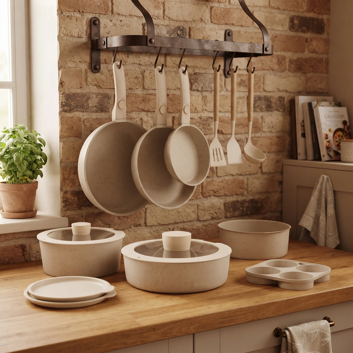 Ceramic Cookware Set With Detachable Handles Nonstick Induction Pots