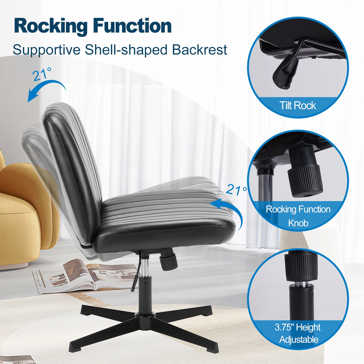MCQ Ergonomic Armless Office Chair With Adjustable Height Padded Backrest