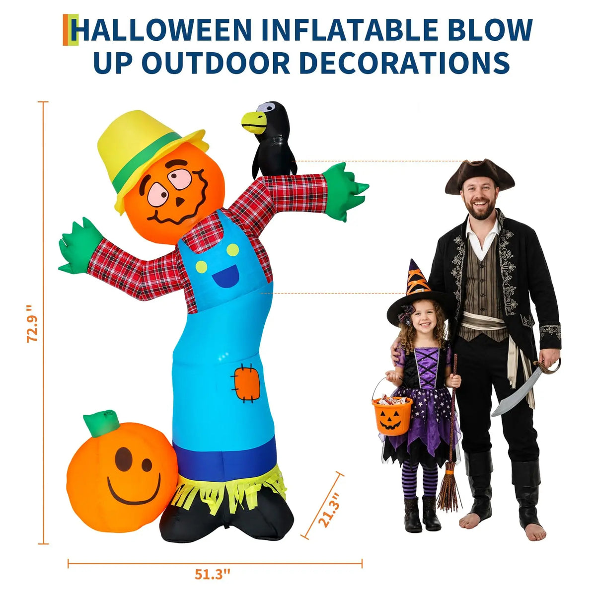Halloween Inflatable Pumpkin Scarecrow Lighted Outdoor Decor for Porch Lawn