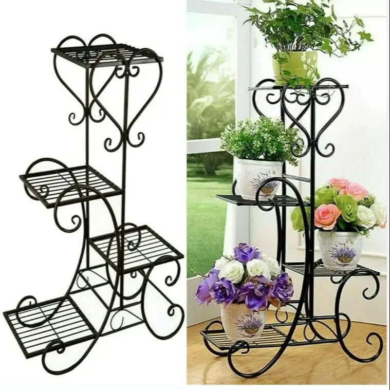 Four Tier Metal Plant Stand for Indoor Outdoor Garden Display