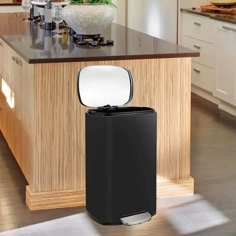 Homfa 13 Gallon (50L) Rectangular Trash Can Stainless Steel Kitchen Garbage Can W/ Lid Black