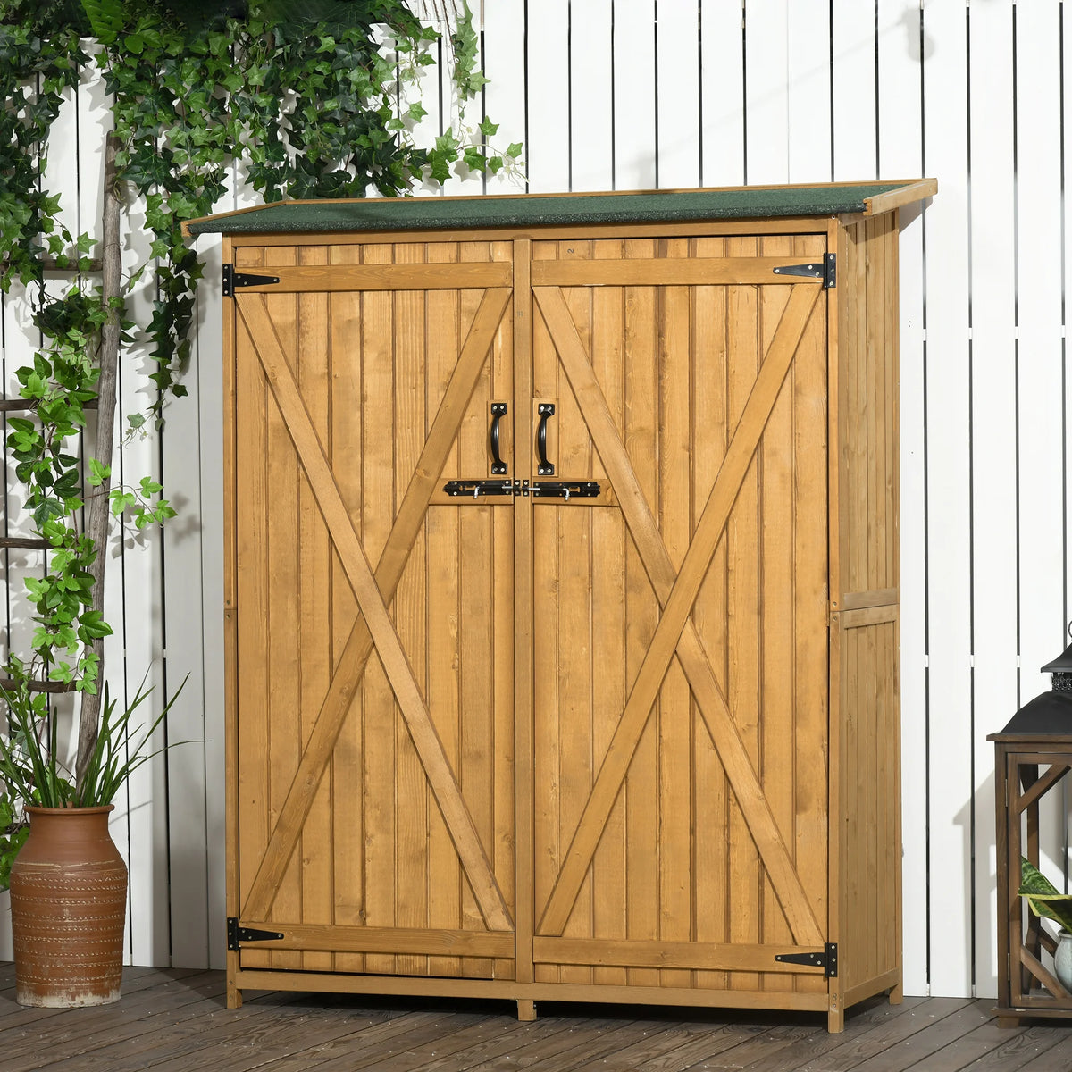 Outsunny Waterproof Wooden Garden Storage Shed With Shelves And Lock