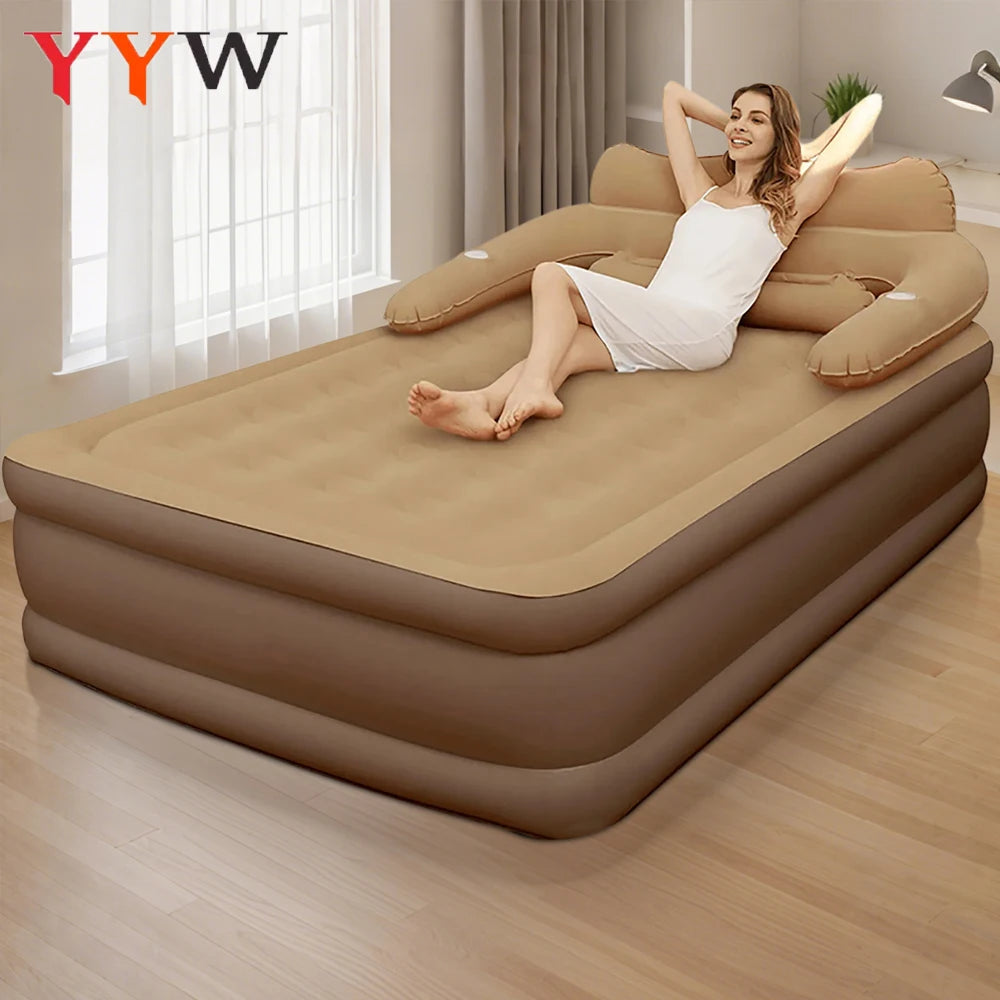 New 2 Persons Inflatable Mattress Camping Folding Outdoor Indoor Home Air Cushion 48cm High Bed Lazy Laying Soft Skin-friendly