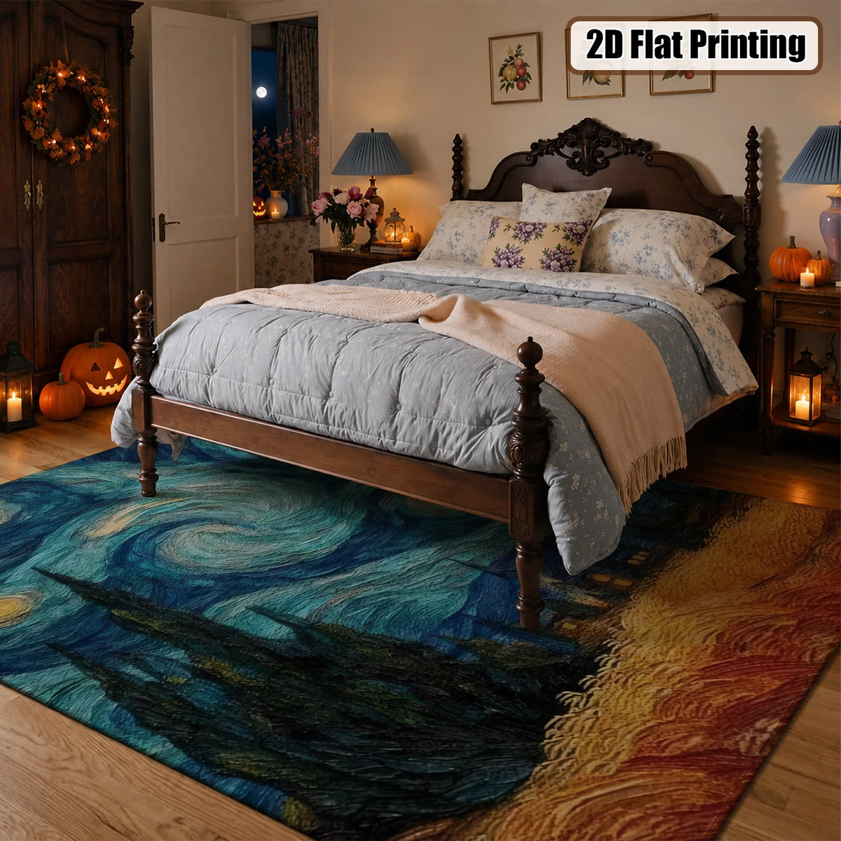 Van Gogh Starry Night Art Print Washable Non Slip Area Rug