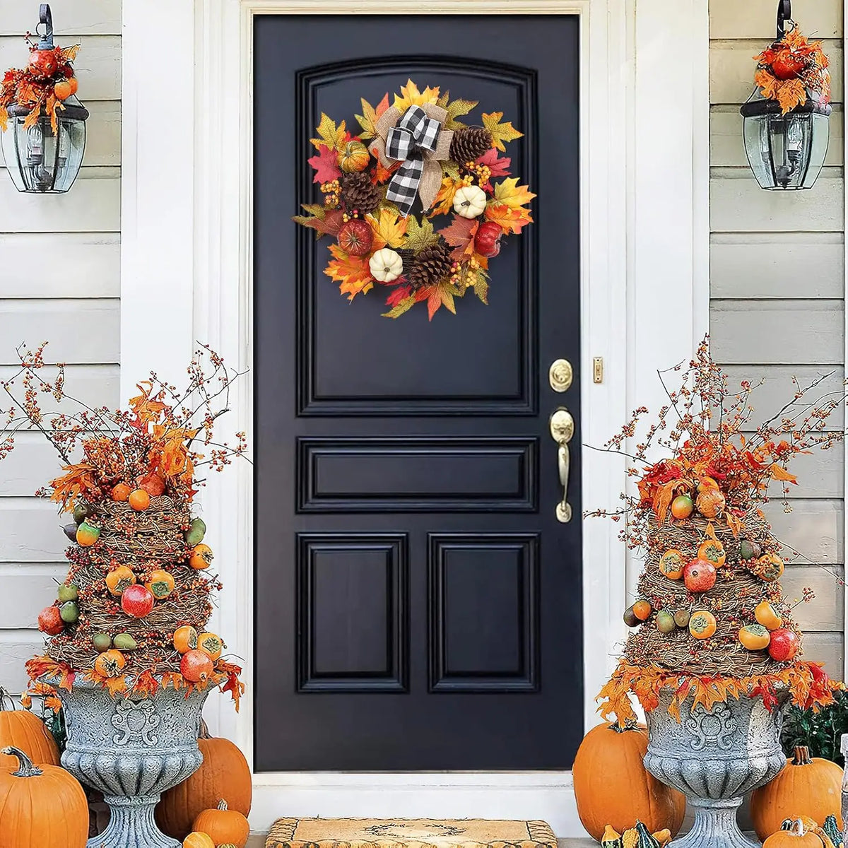 Garvee Autumn Pumpkin Wreath With Harvest Foliage For Door Decor