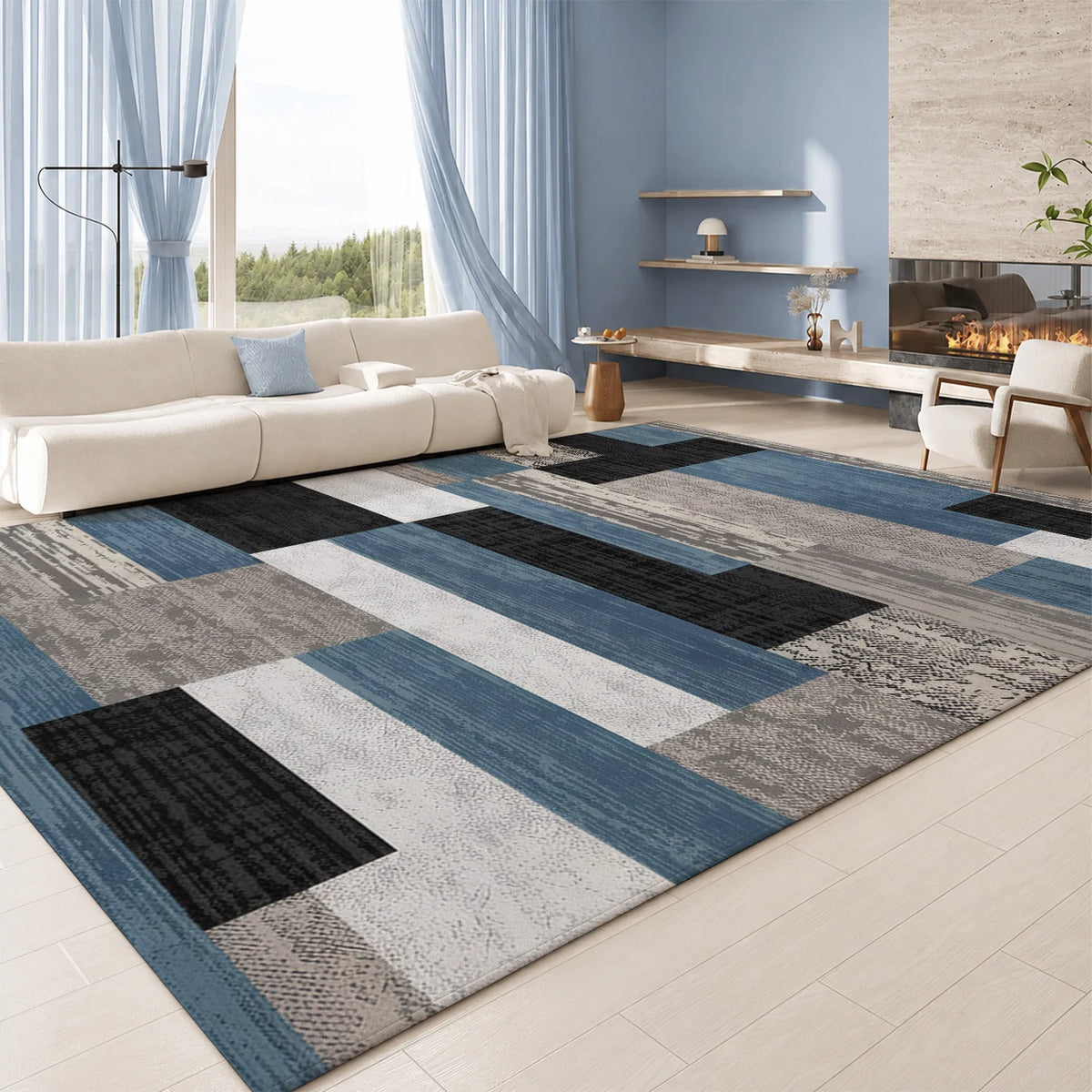 Washable Velvet Low Pile Area Rug With Non Slip Backing
