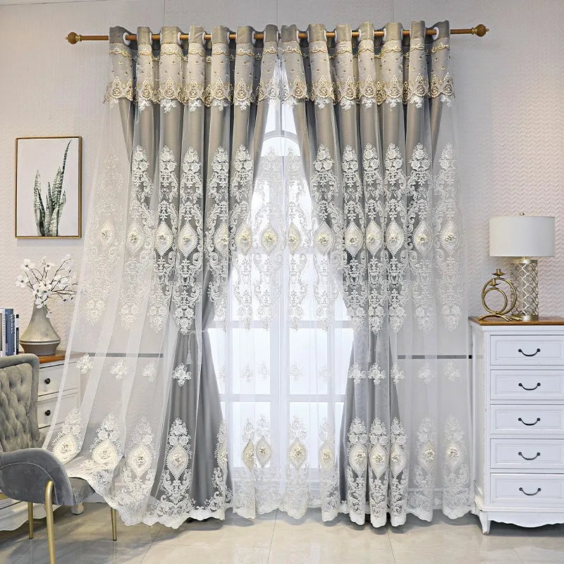Vintage Embroidered Curtains With 3D Relief, Dual Layer Privacy Design