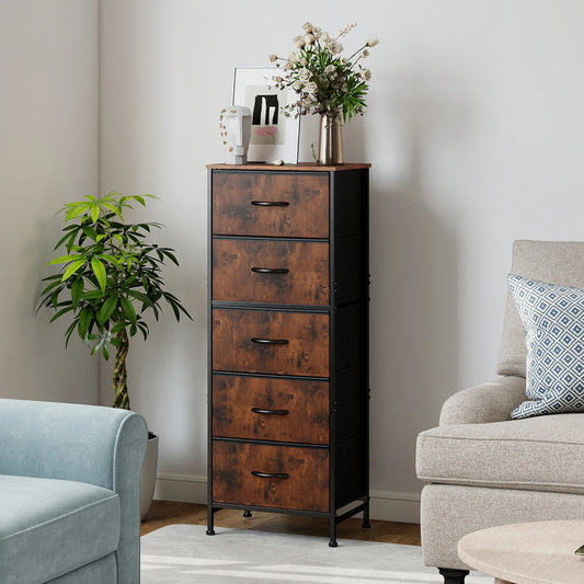 JHK 5 Drawer Fabric Dresser For Bedroom Storage Cabinet
