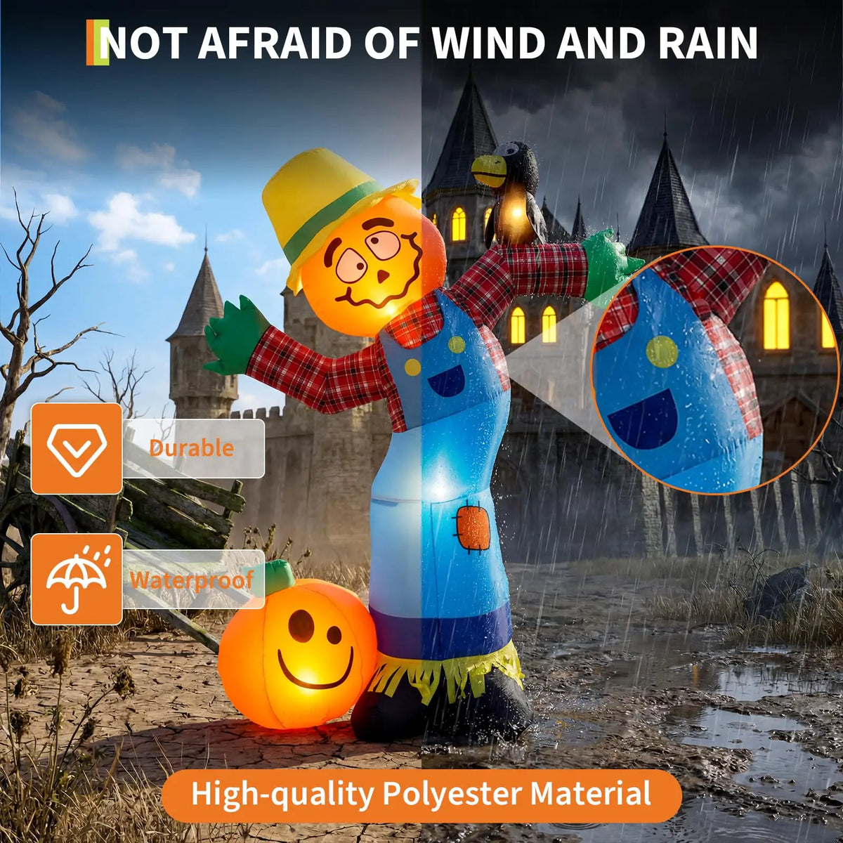 Halloween Inflatable Pumpkin Scarecrow Lighted Outdoor Decor for Porch Lawn