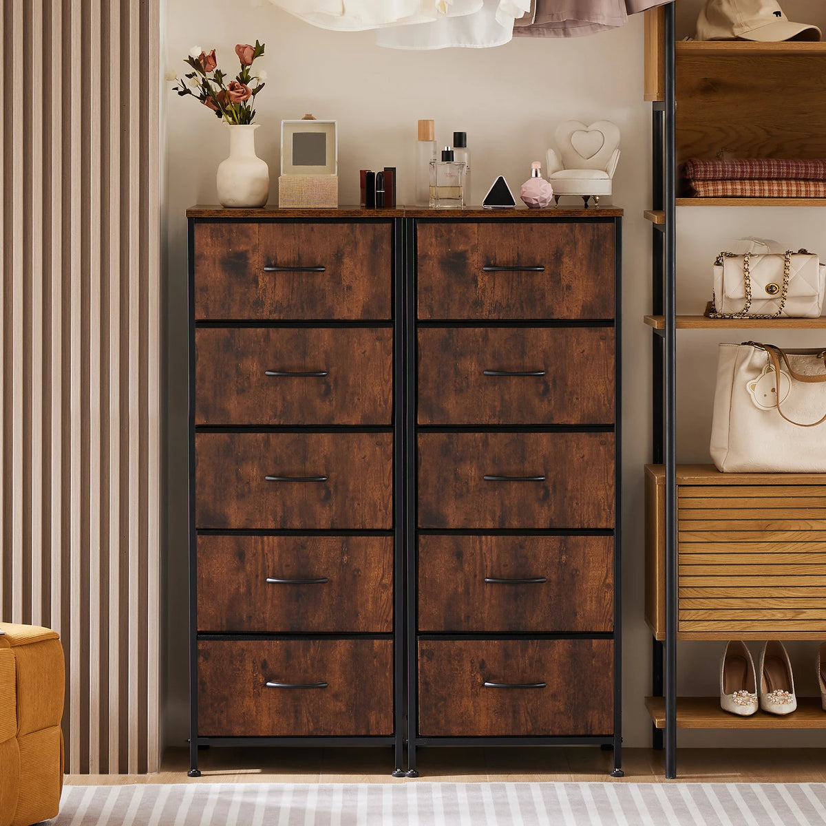 JHK 5 Drawer Fabric Dresser For Bedroom Storage Cabinet
