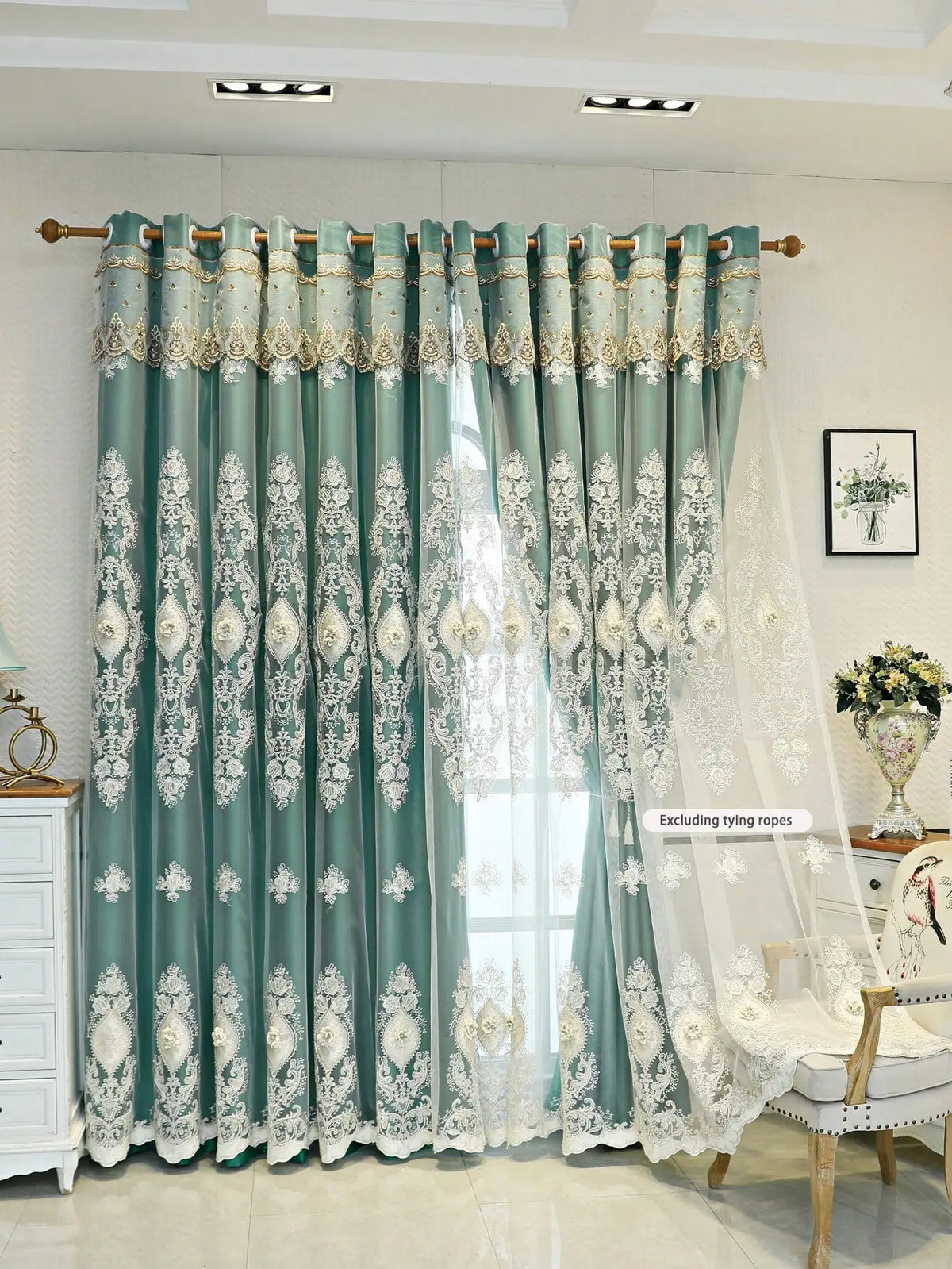 Vintage Embroidered Curtains With 3D Relief, Dual Layer Privacy Design