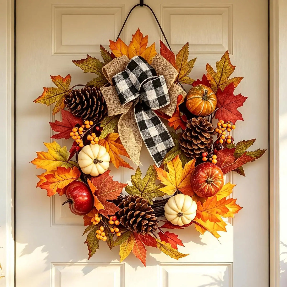Garvee Autumn Pumpkin Wreath With Harvest Foliage For Door Decor