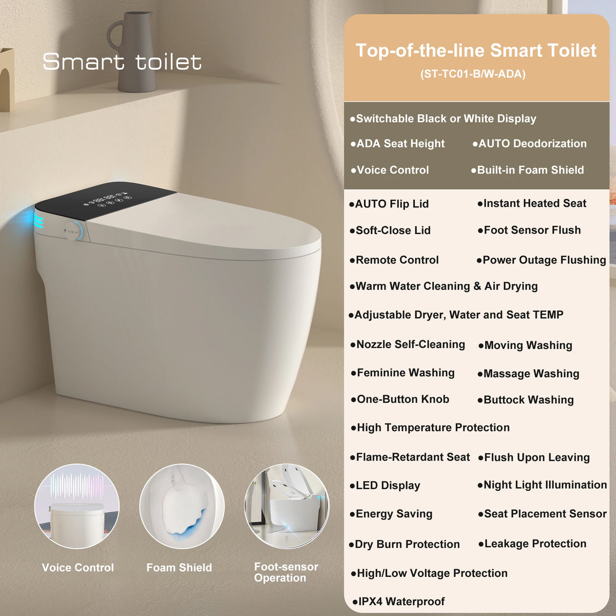 Smart Bidet Toilet With Heated Seat And Automatic Dual Flush