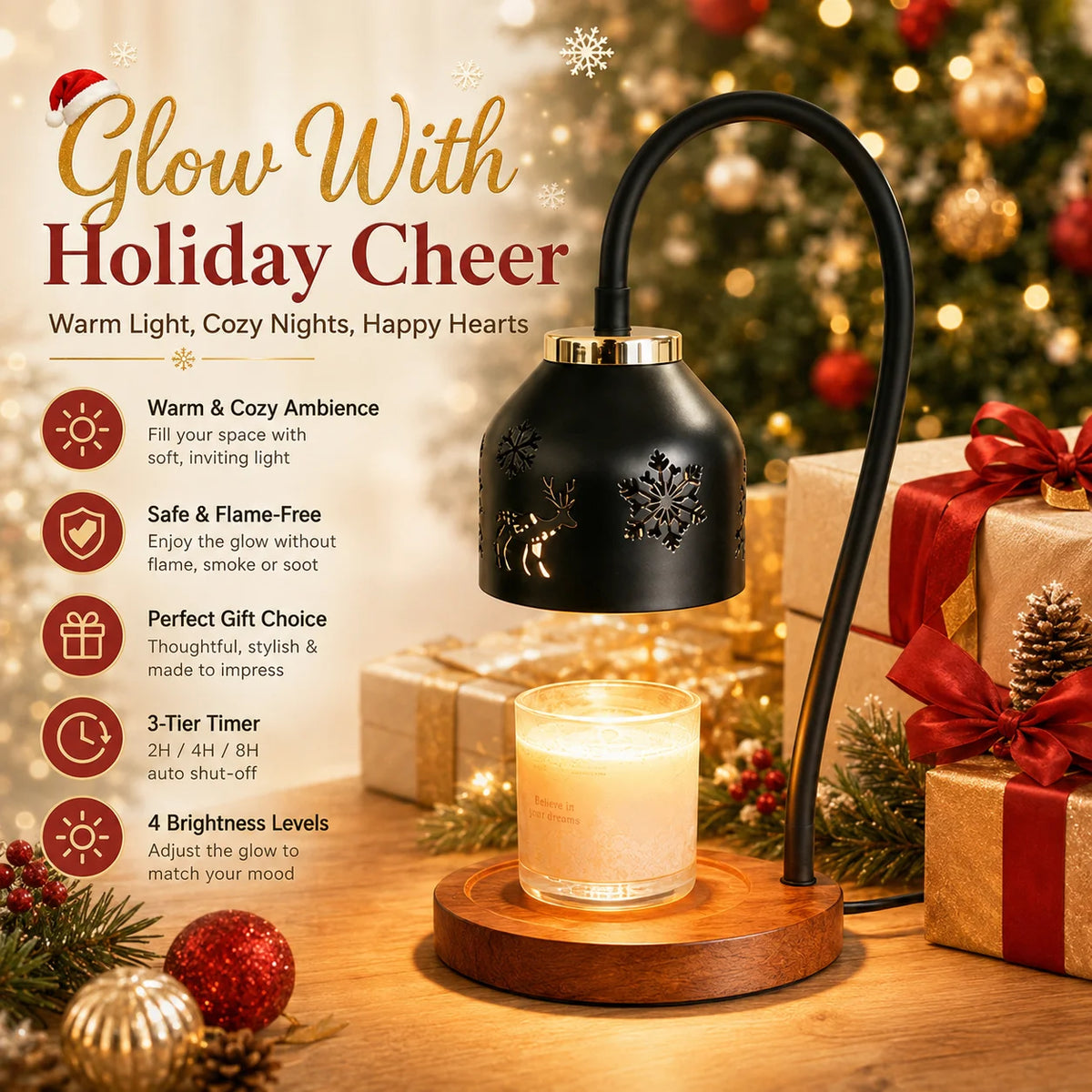 Christmas Snowflake Deer Candle Warmer Lamp With Timer And Dimming