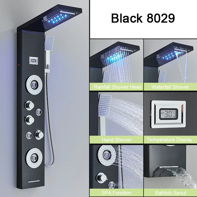 Shinesia LED Shower Panel With Massage Jets And Rainfall Faucet