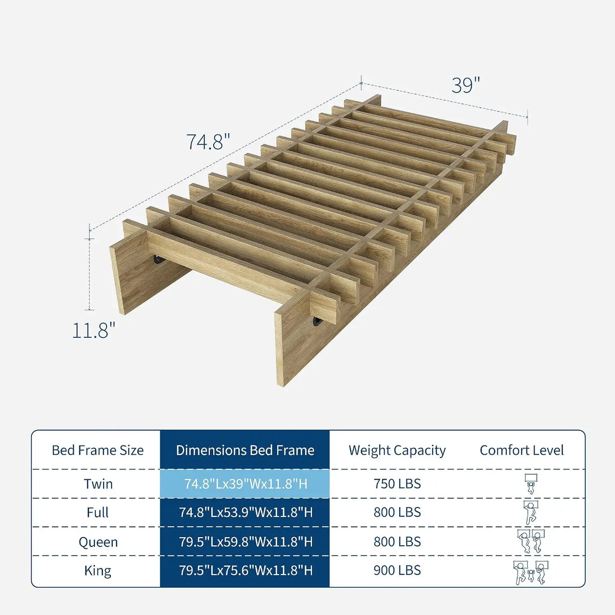 HiMISS Wood Platform Bed Frame Without Headboard Box Spring Free