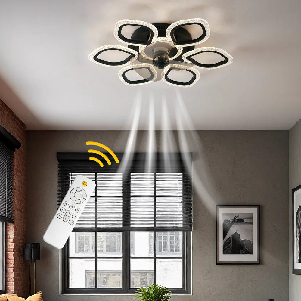 Ceiling Fan Light with 6-Petal Design, 6 Wind Speed Settings, Stepless Dimming, Timer Function, Reversible Motor, Suitable for Both Winter and Summer Use, Ideal for Bedrooms, Living Rooms, and above Dining Tables