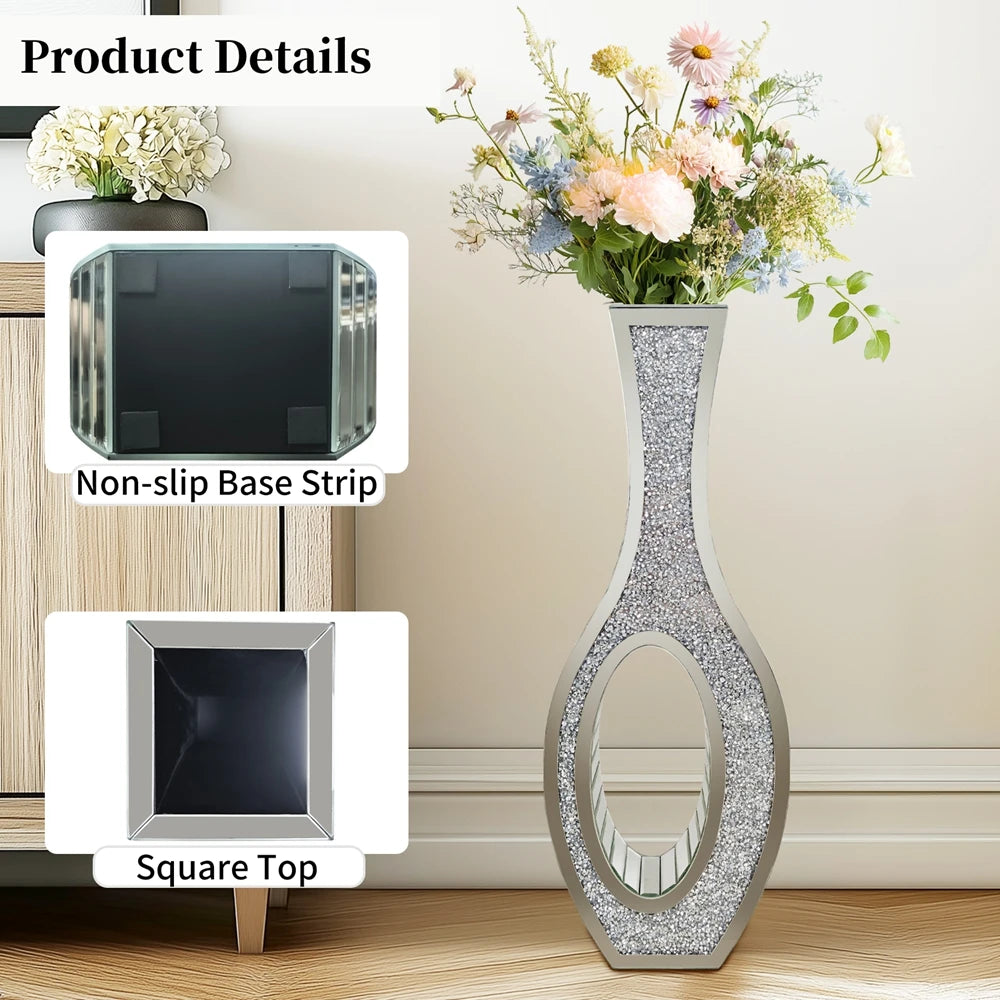 Mirrored Crush Diamond Decorative Floor Vase for Floral Arrangements