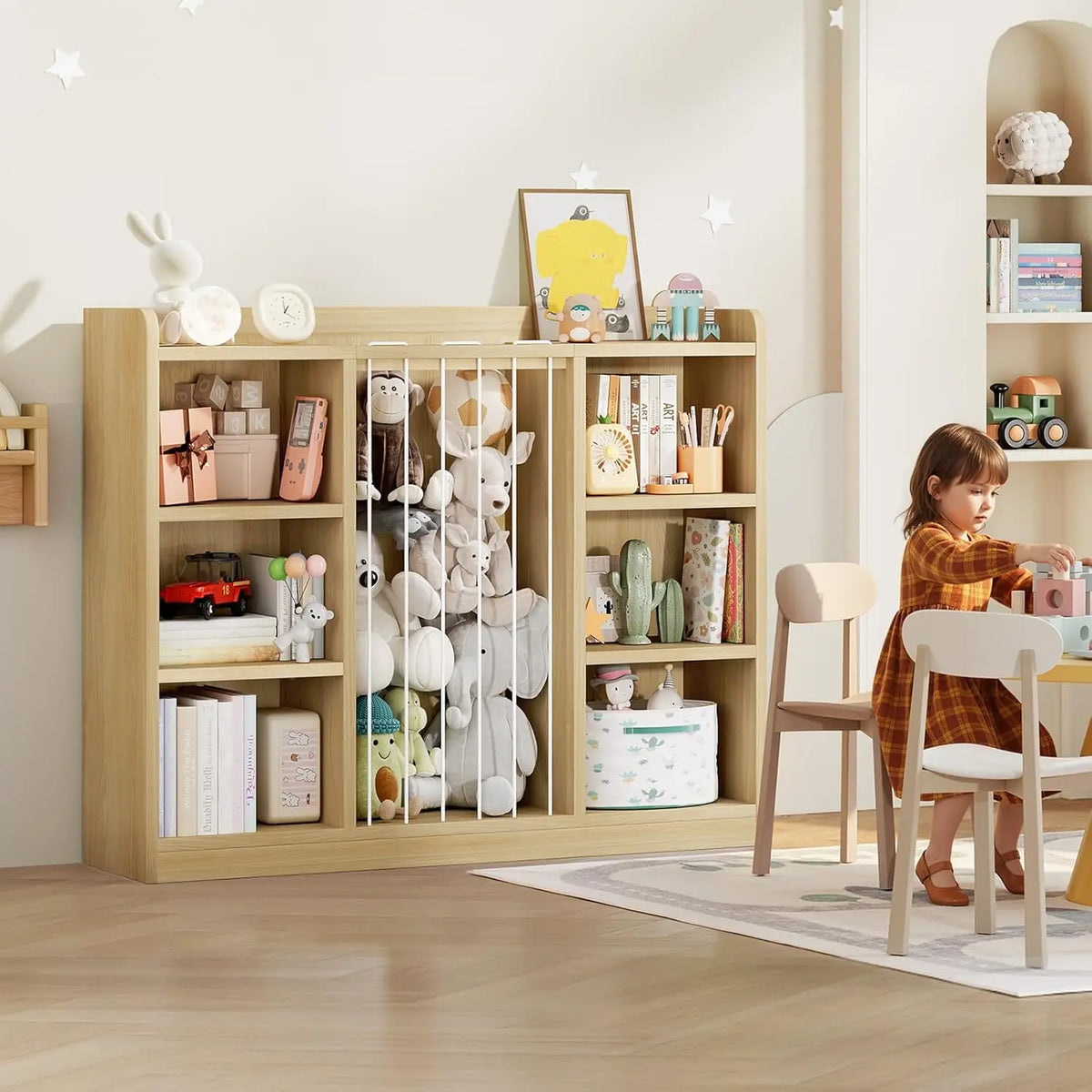 6-Cube Kids Toy Organizer 2-in-1, Stuffed Animal Storage Shelf with Rounded Corners & Anti-Tip, Playroom Bedroom Shelf Unit, Stackable Nursery Storage