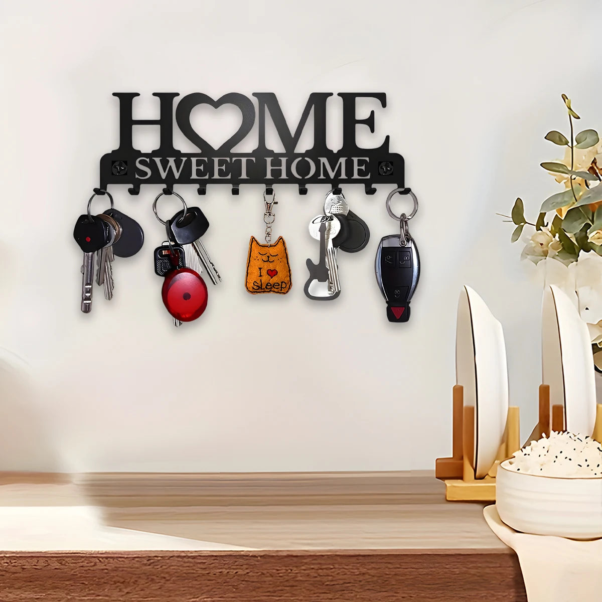 Wall Mounted Stainless Steel Key Holder Rack With Multiple Hooks