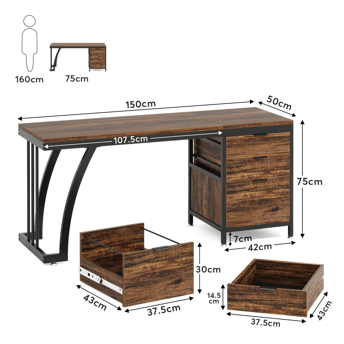 Tribesigns Computer Desk With Reversible Drawers And Industrial Design