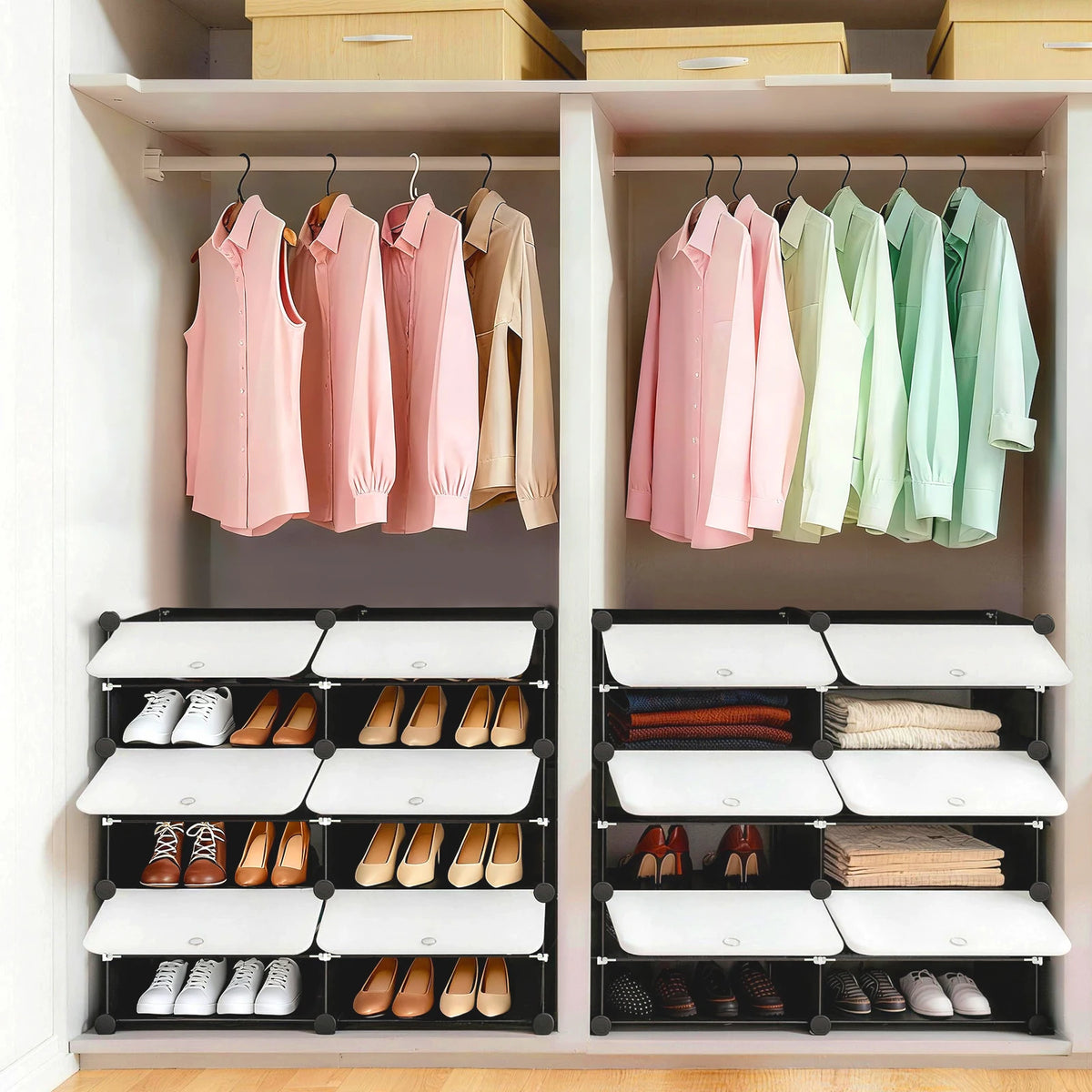 JHK Stackable Shoe Storage Cabinet With Door And Shelves