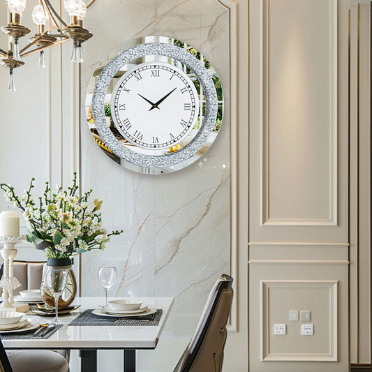 Crystal Sparkle Mirrored Wall Clock for Living Room Decor
