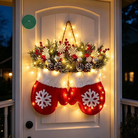 LED Twinkling Christmas Wreath with Red Berries and Pine Branches