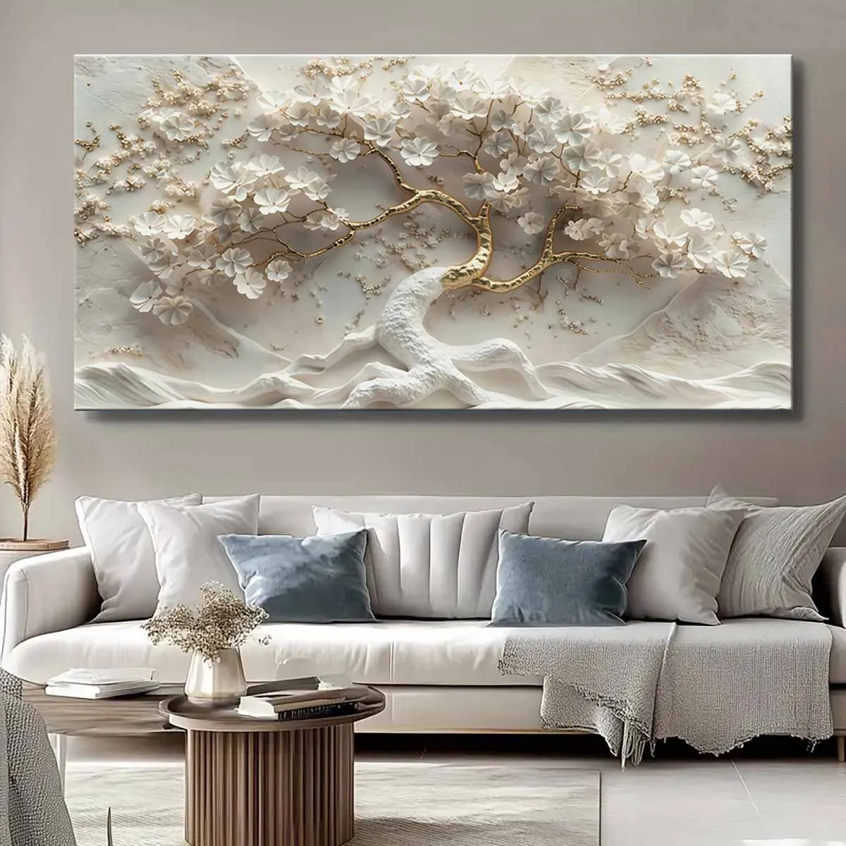 Floral Tree Canvas Wall Art With Framed 3D Flower Print