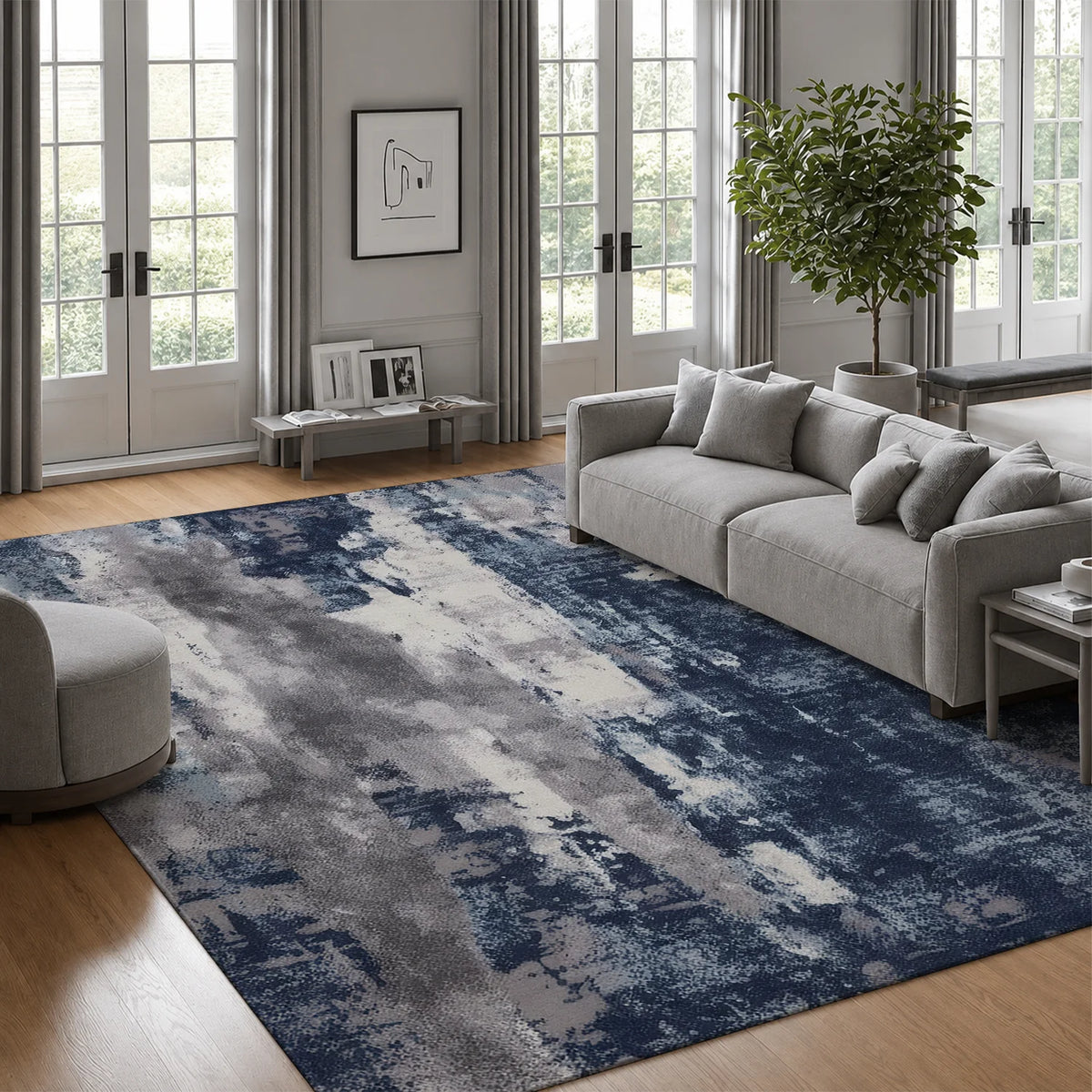 Soft Velvet Washable Abstract Area Rug With Non Slip Backing