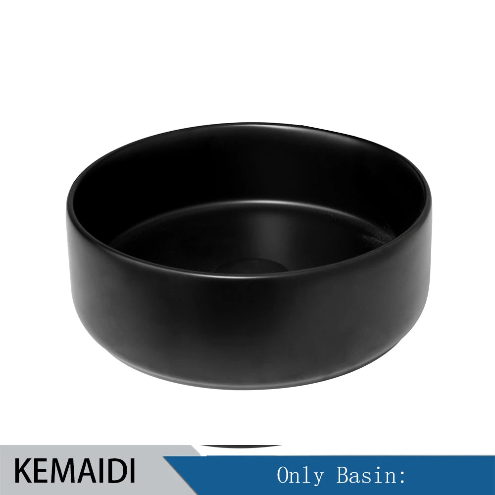 MEKKHALA Round Ceramic Above Counter Bathroom Sink With Faucet Set