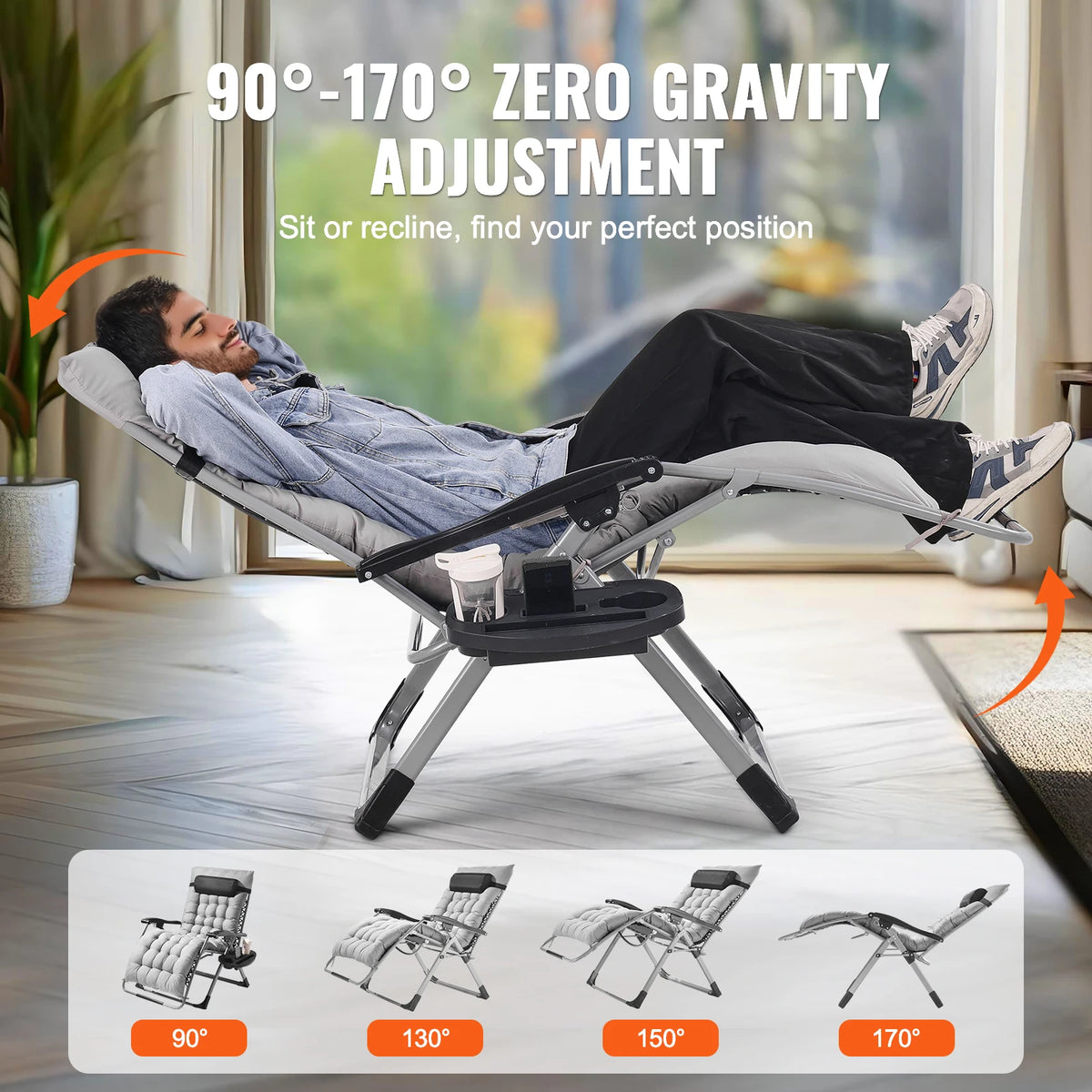 SucceBuy Zero Gravity Recliner with Cushion Footrest and Cupholder