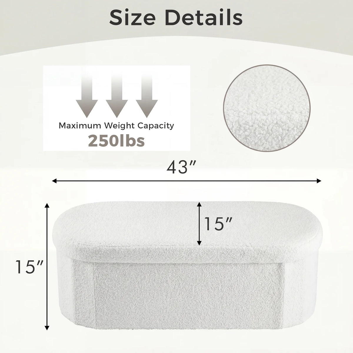 MCQ Faux Fur Storage Ottoman Stool for Bedroom Vanity Seating