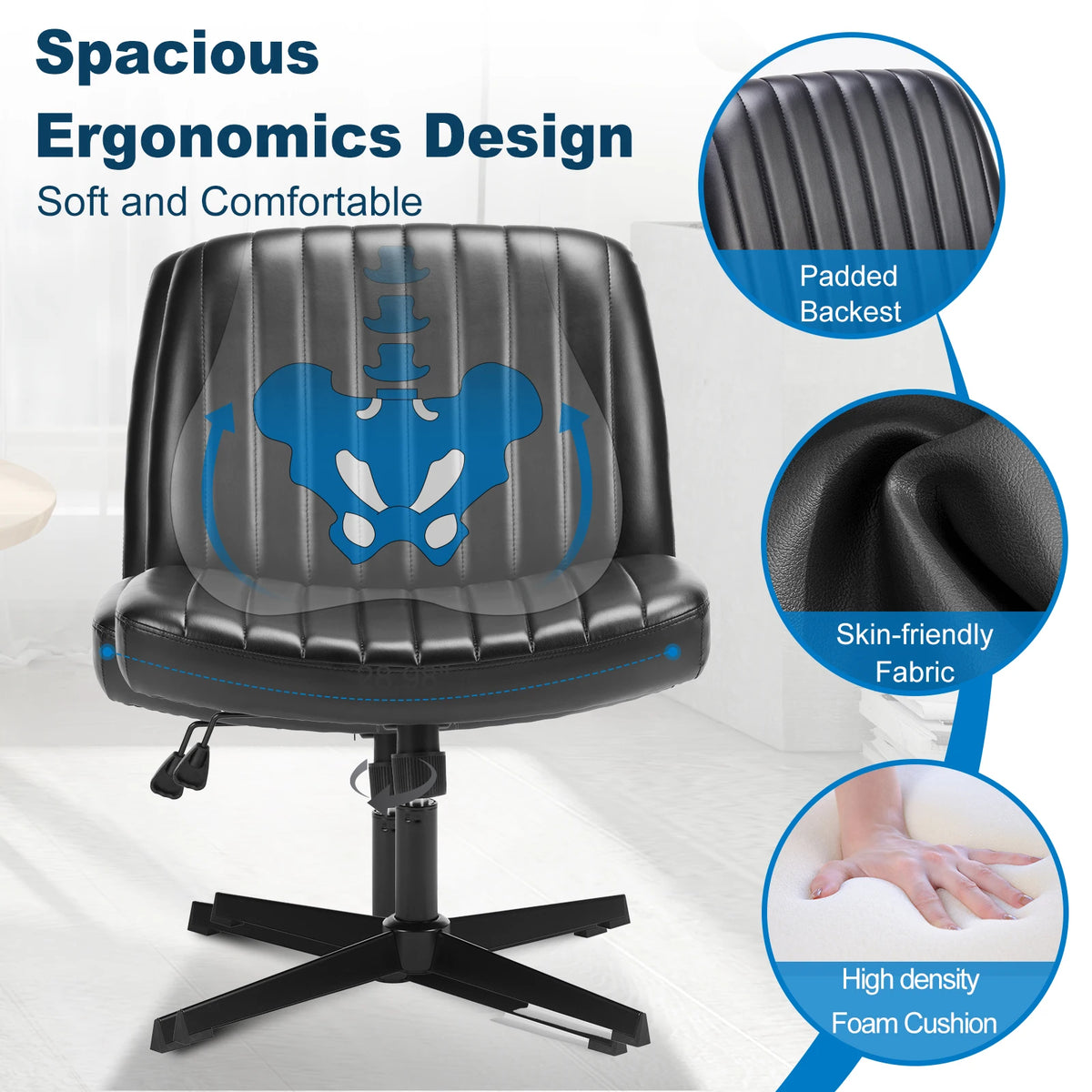 MCQ Ergonomic Armless Office Chair With Adjustable Height Padded Backrest