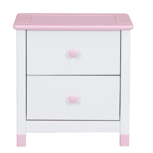Wooden Kids Nightstand With Two Drawers For Bedroom Storage