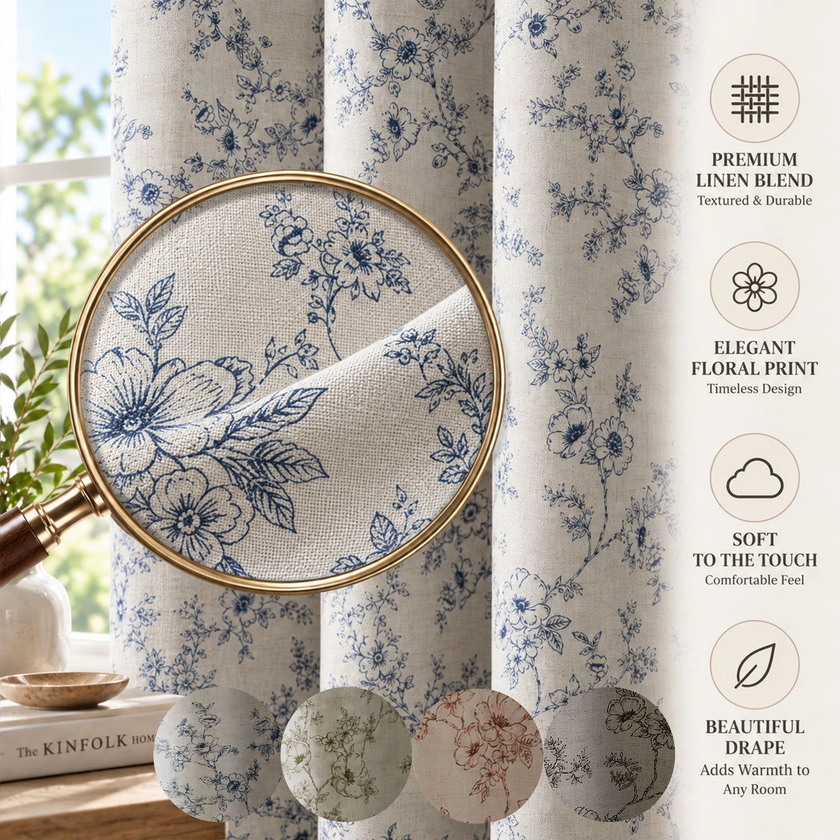 Floral Print Blackout Curtains With Thermal Insulation And Noise Reduction