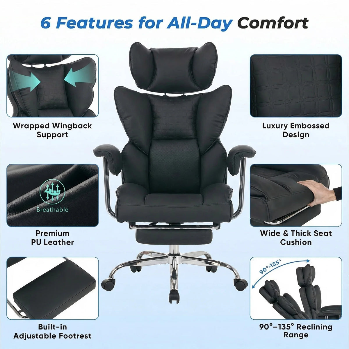 JHK Ergonomic Reclining Office Chair With Footrest And Adjustable Height