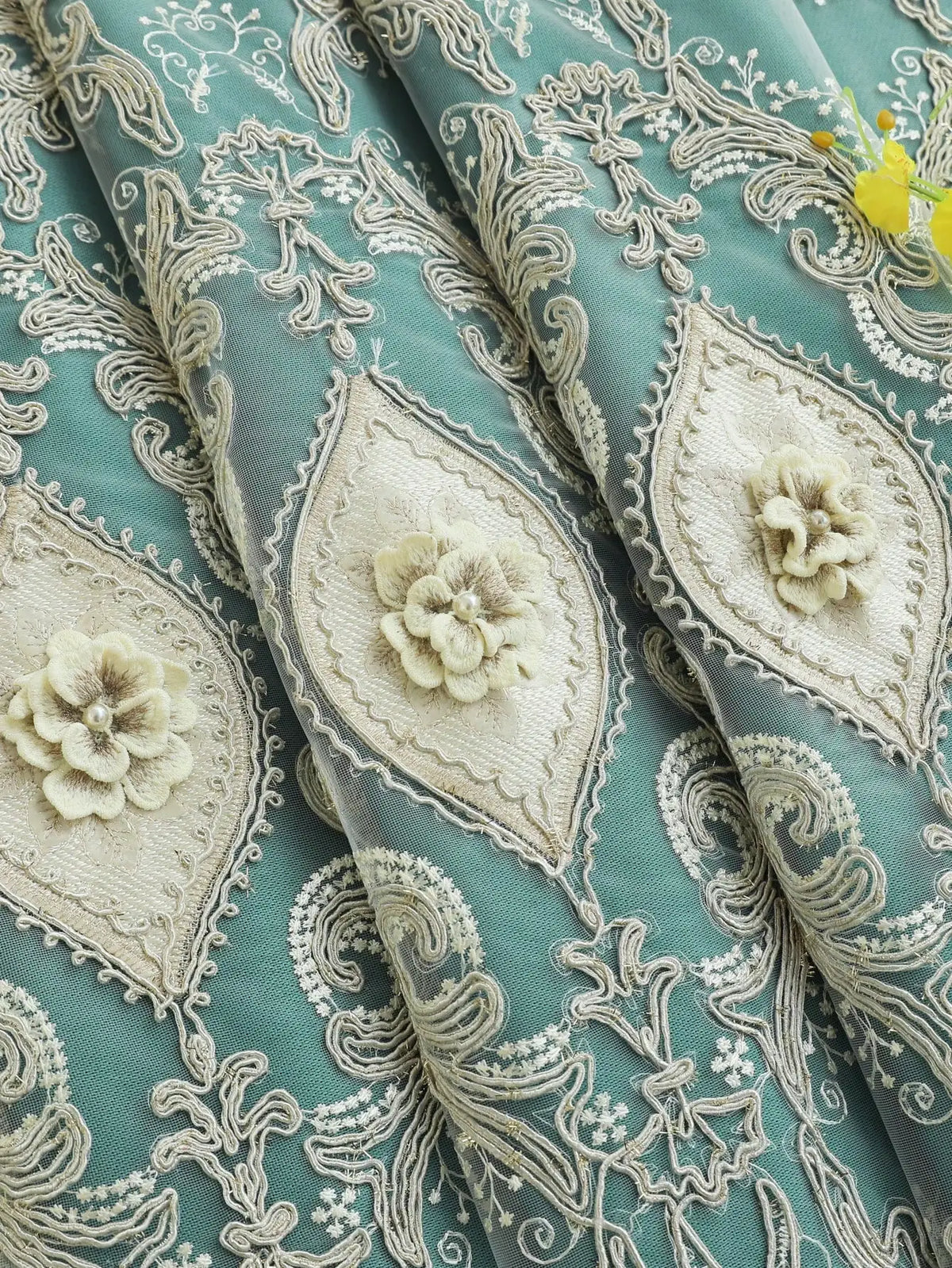 Vintage Embroidered Curtains With 3D Relief, Dual Layer Privacy Design