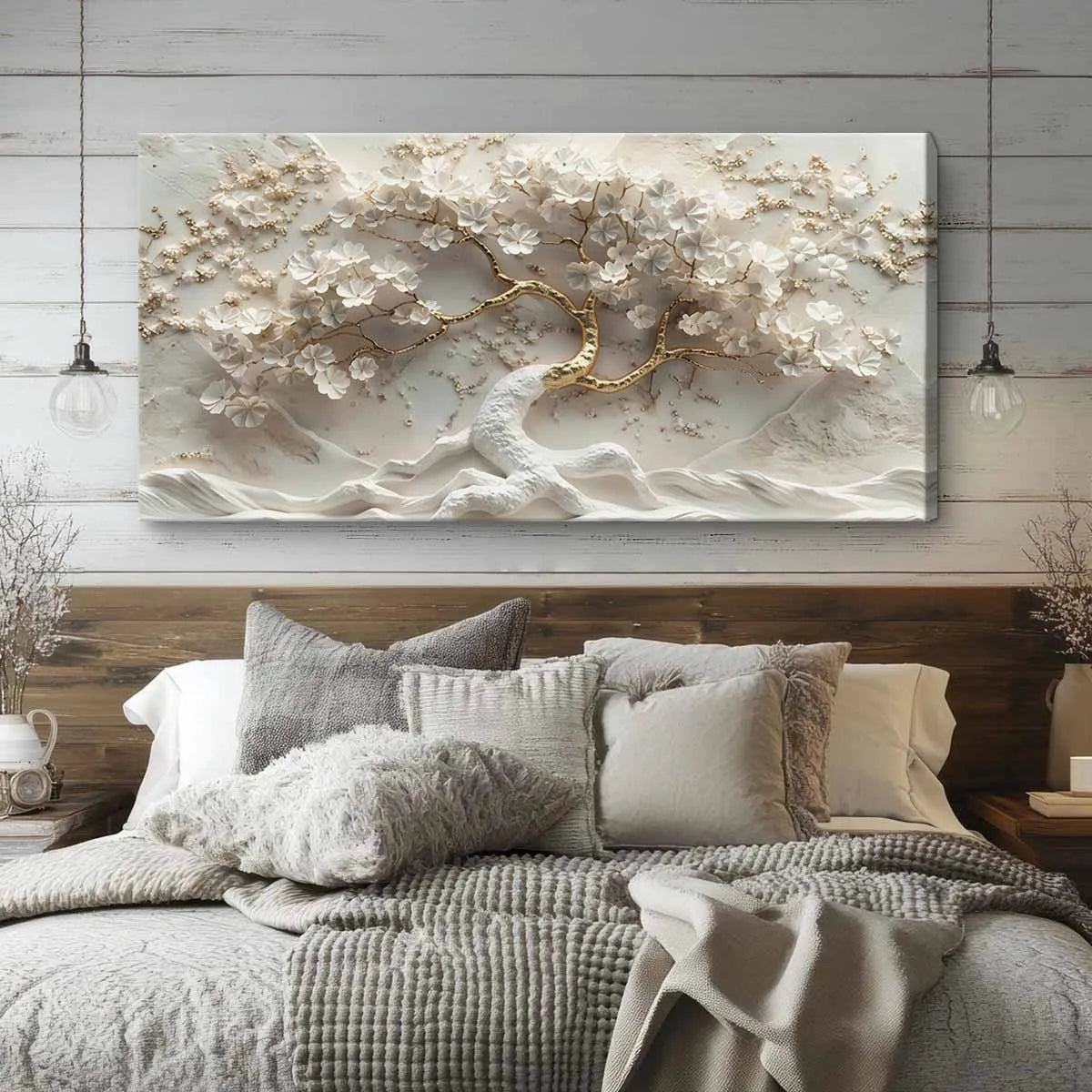 Floral Tree Canvas Wall Art With Framed 3D Flower Print