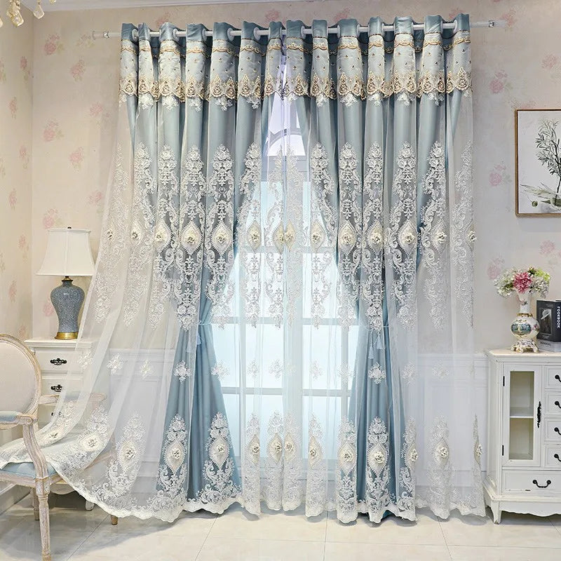 Vintage Embroidered Curtains With 3D Relief, Dual Layer Privacy Design