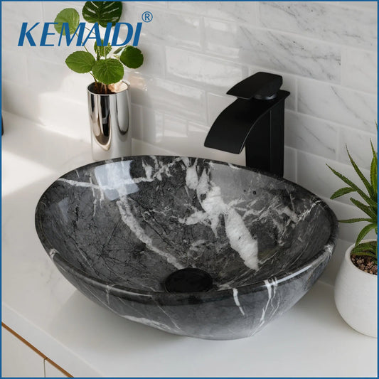 MEKKHALA Ceramic Oval Countertop Bathroom Basin Sink with Drainer