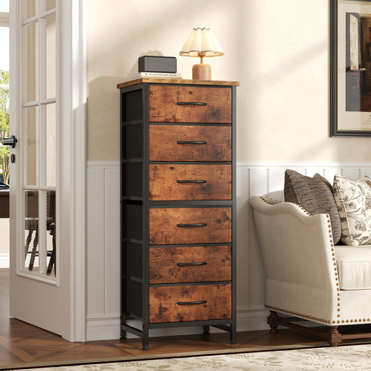 JHK Fabric Drawer Dresser With Metal Frame And Wood Top