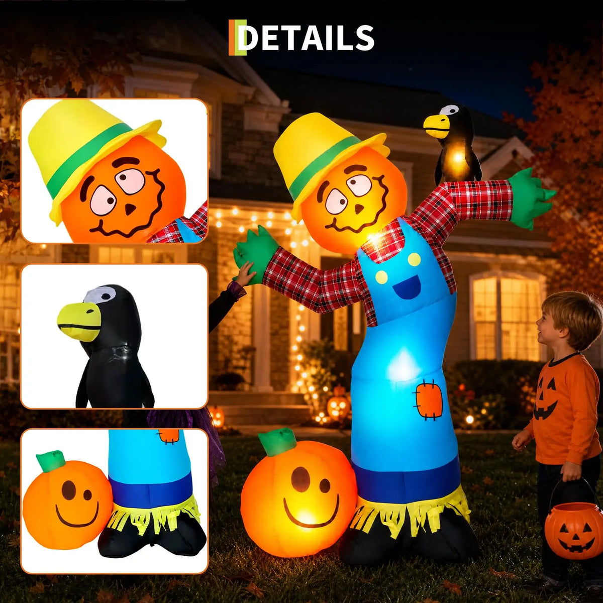 Halloween Inflatable Pumpkin Scarecrow Lighted Outdoor Decor for Porch Lawn