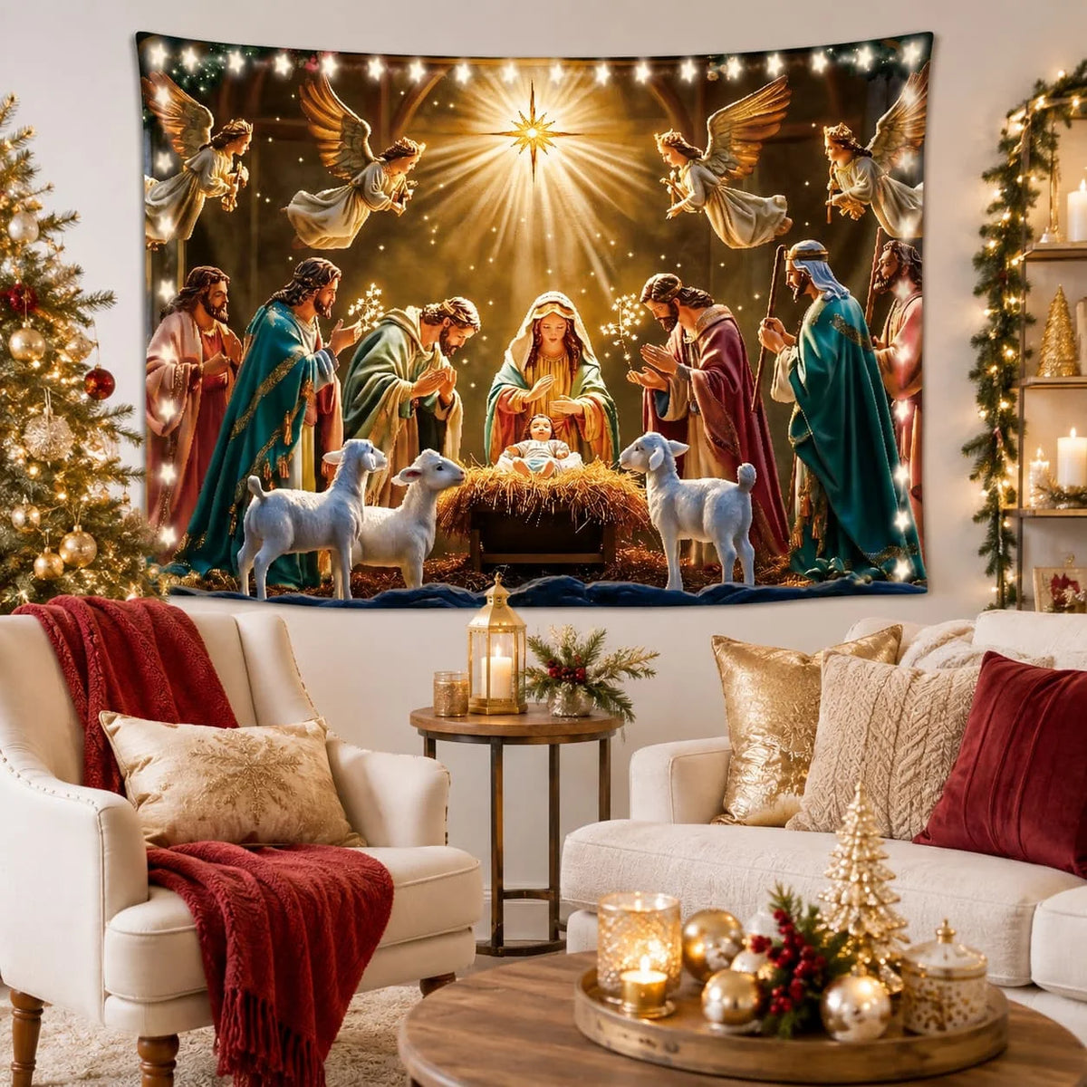 Nativity Scene Tapestry, Christmas Religious Wall Hanging Decor