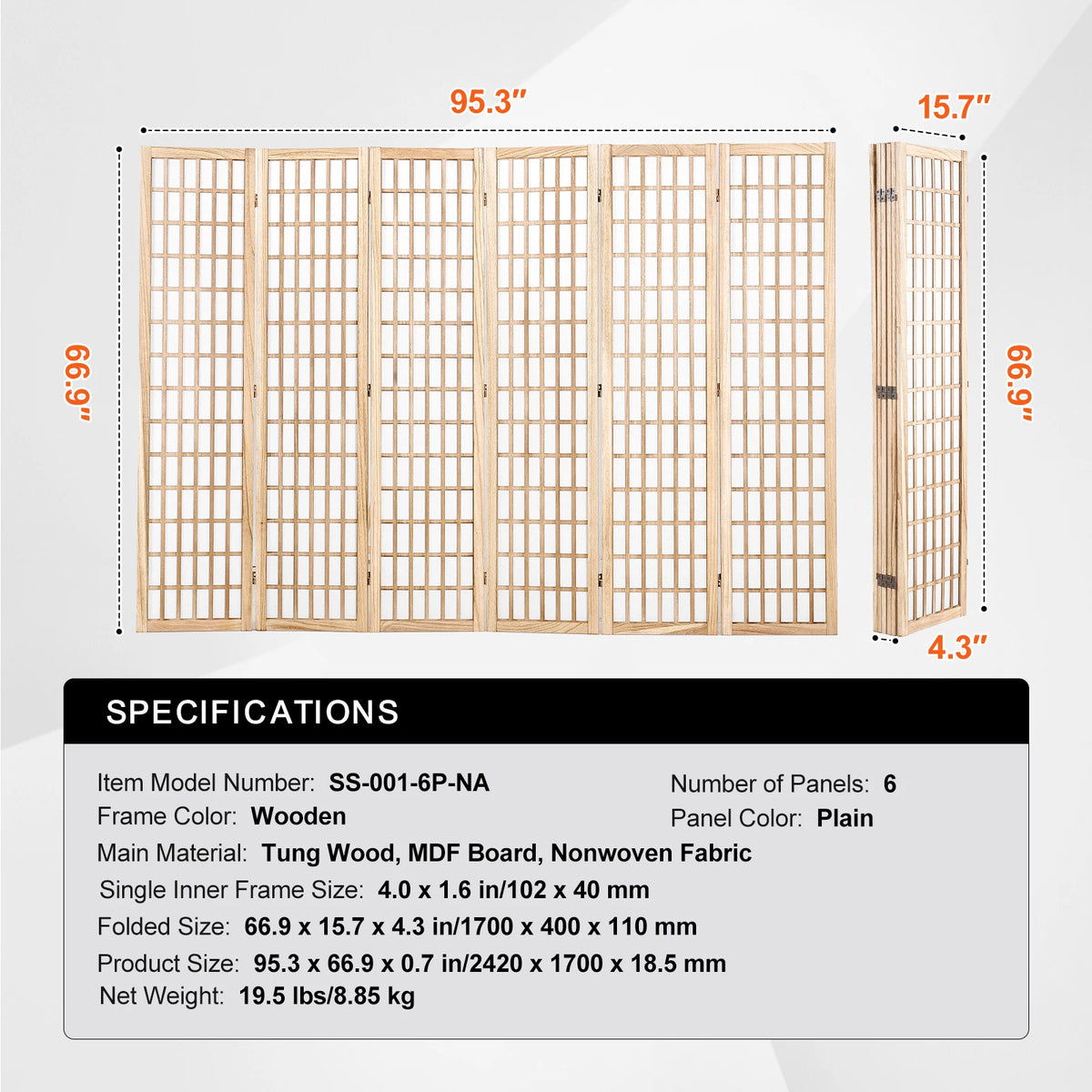 SucceBuy Wooden Folding Privacy Screen Room Divider for Home Office