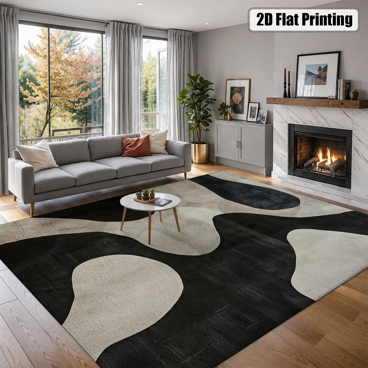 Machine Washable Velvet Abstract Rug With Non Slip Backing