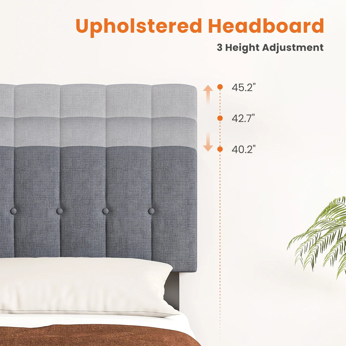 MCQ Upholstered Platform Bed With Adjustable Headboard And Wooden Slats