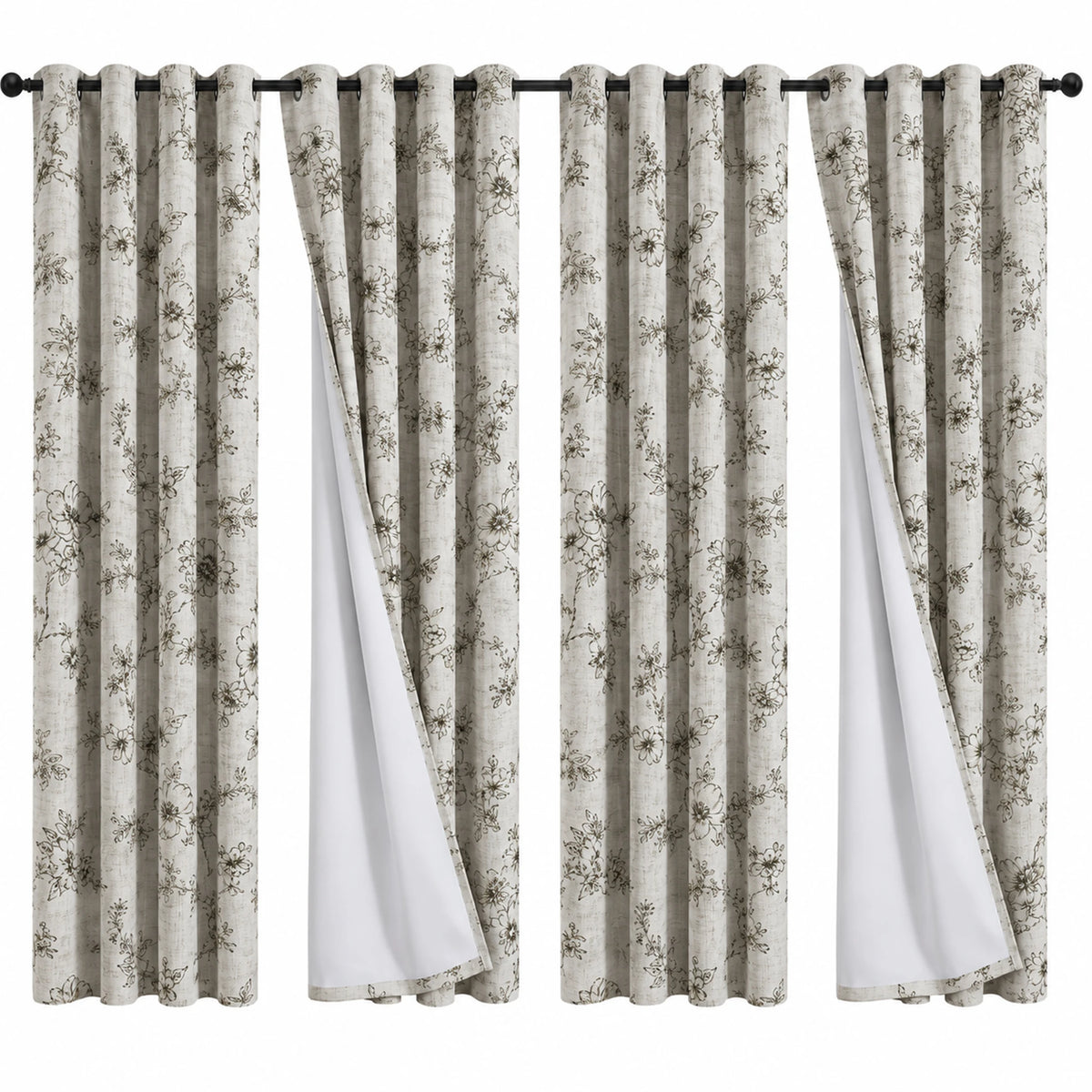 Floral Print Blackout Curtains With Thermal Insulation And Noise Reduction