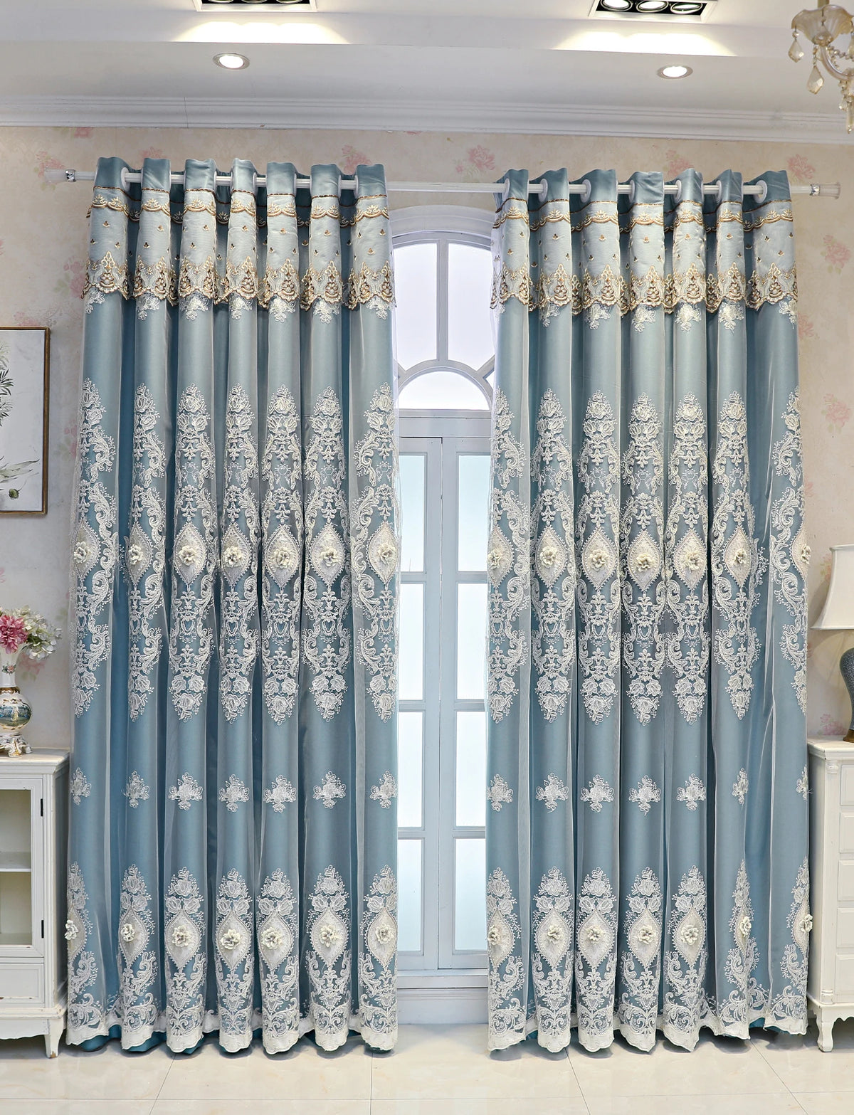 Vintage Embroidered Curtains With 3D Relief, Dual Layer Privacy Design